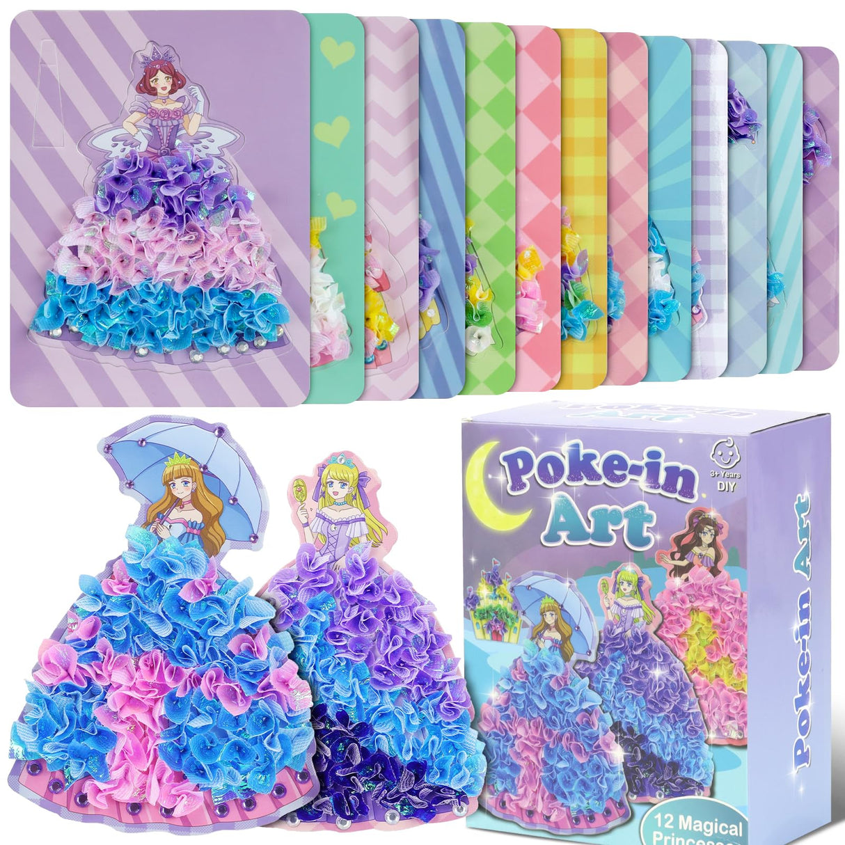 STAOVA Poke in Art Kits for Girls, DIY Pretty Princess Game with 12 Pcs Magical Princesses & 9 Pcs Accessories, Crafts for Kids Ages 4-8, 8-12 (Purple) STAOVA