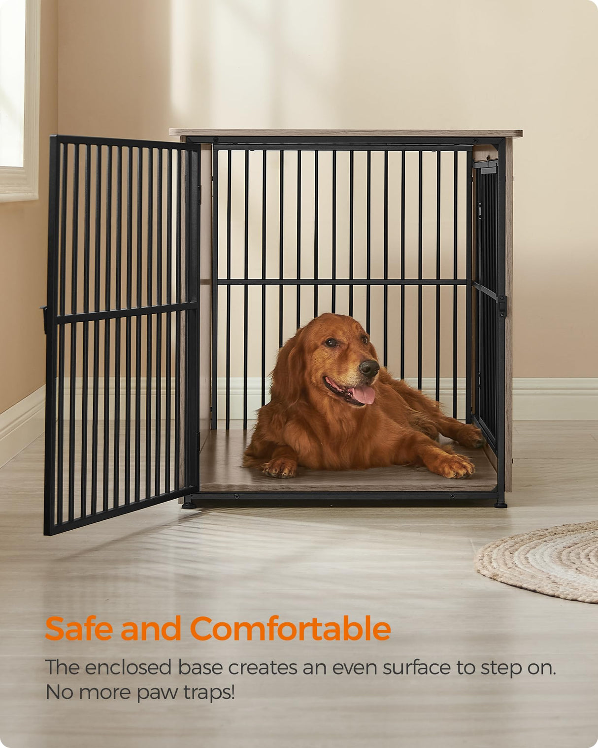 Feandrea Dog Crate Furniture, 43.3" Side End Table, Modern Kennel for Dogs Indoor up to 80 lb, Heavy-Duty Dog Cage with Enclosed Base, Double-Door Dog House, Heather Greige UPFC024G01 Feandrea