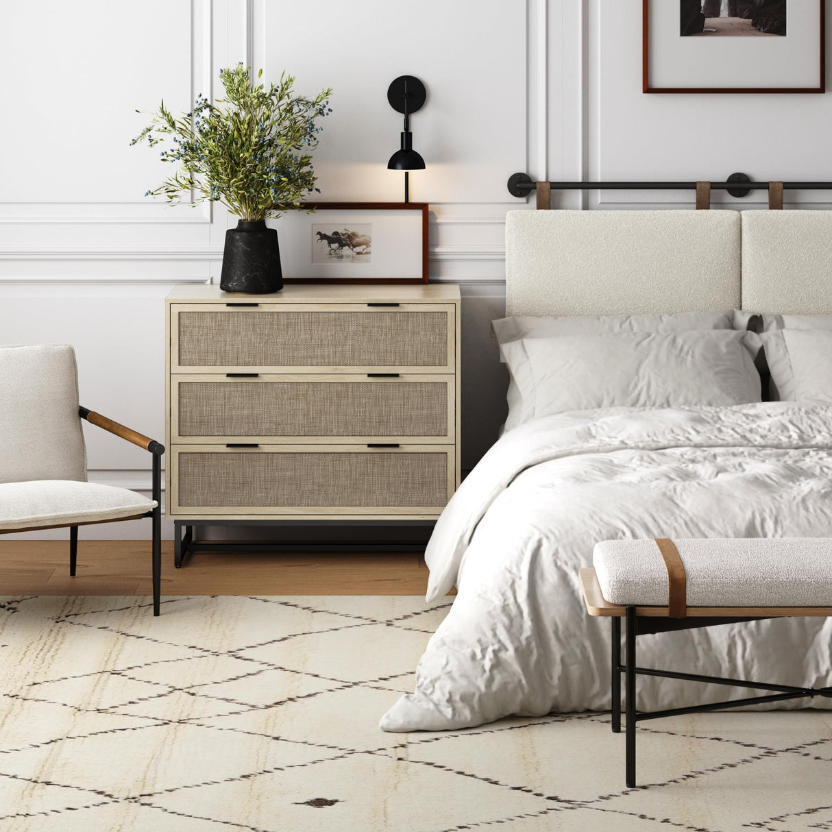 Nathan James Accent Storage Boho Modern Free Standing Buffet Sideboard Cabinet for Hallway, Entryway, Dining Living Room, 1 Dresser with 3 Drawers, Kova Dresser - Light Oak/Black Nathan James