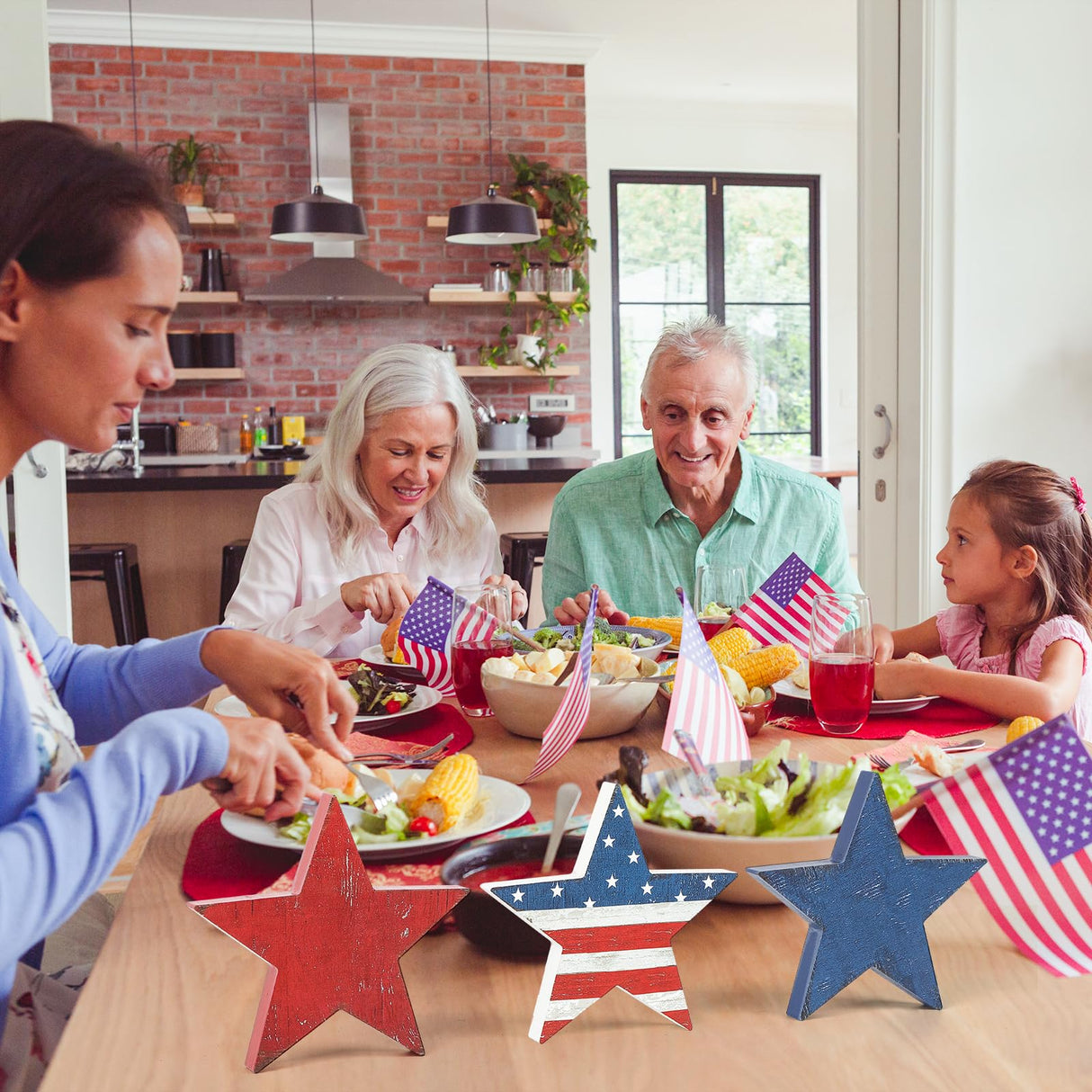3 Pcs 4th of July Wooden Star Signs,Rustic Memorial Day Tiered Tray Decor, American Patriotic Table Decoration for Home Kitchen (Retro) Sereliy