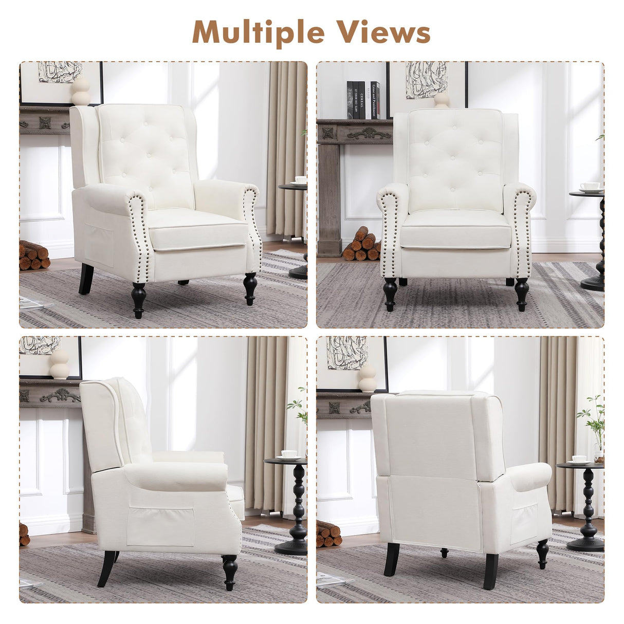 Modern Accent Chair Set of 2, Wingback Living Room Chairs with High Back, Accent Upholstered Armchair with Vintage Legs, Comfy Sofa Chair Accent Chairs Set for Bedroom Home Office Reading White choairy