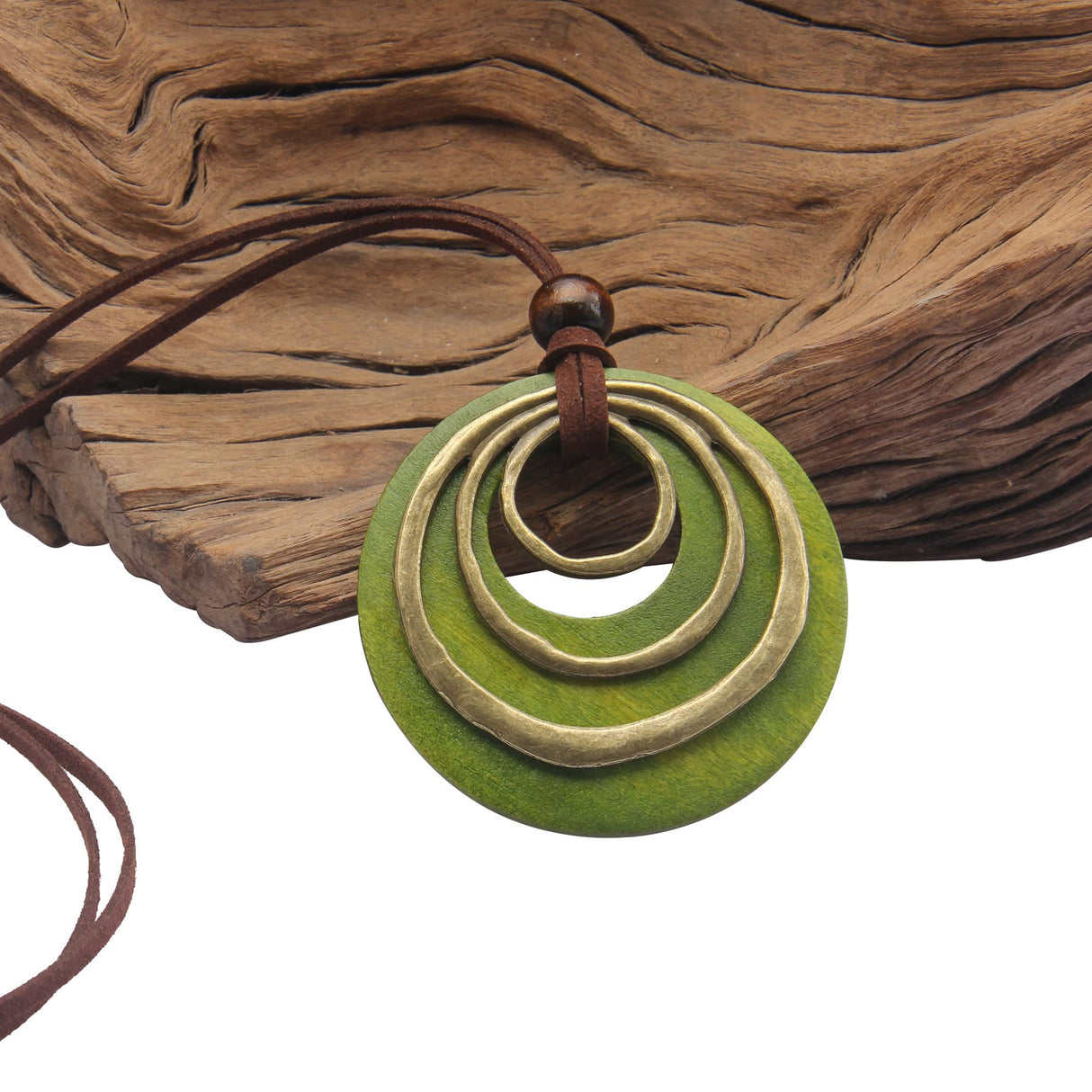 joymiao Leather Necklaces for Women Boho Leather Necklace Long Wooden Neckalce Circle Vintage Necklace Wooden Pendant Long Necklaces joymiao