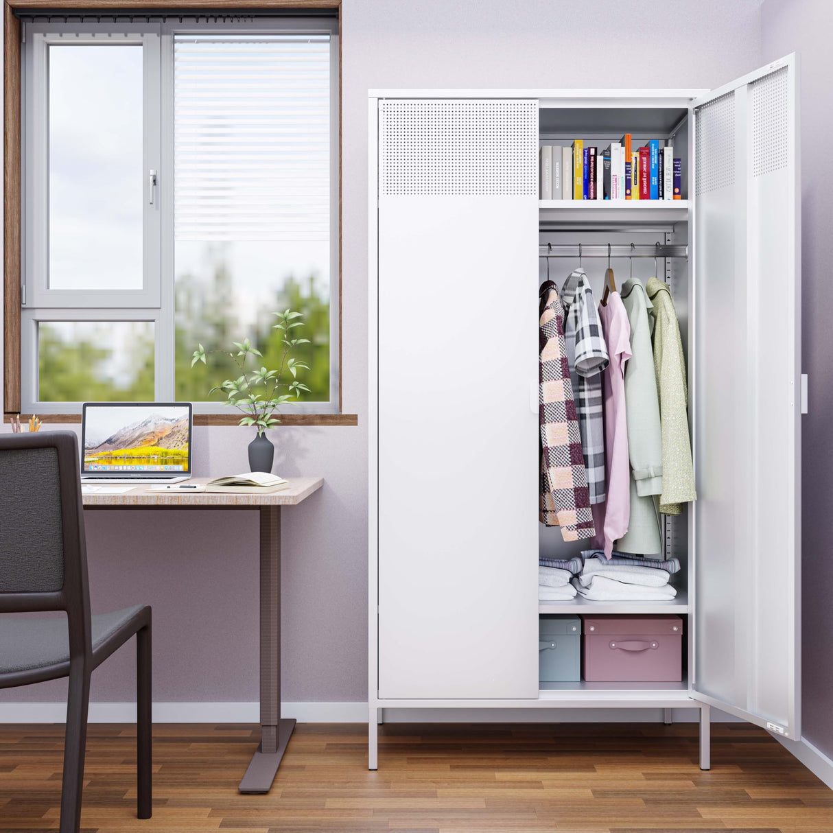 Washsemba Metal Storage Cabinets Locker with Hanging Rod and Adjustable Shelves, 71'' Clothing Steel Storage Wardrobe for Home & Office, School, Employee,Gym(White) Washsemba