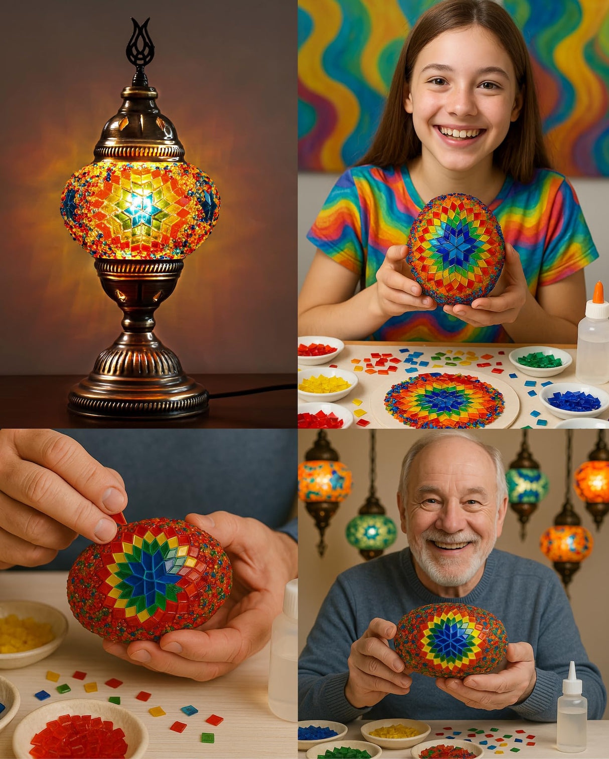 DEMMEX DIY Turkish Mosaic Lamp Making Kit – No Grout Needed – Fun, Easy, No Experience Required – Complete Mosaic Art & Craft Project Kit for Adults & Teens – Make Your Own Table Lamp (Brown&Amber) DEMMEX