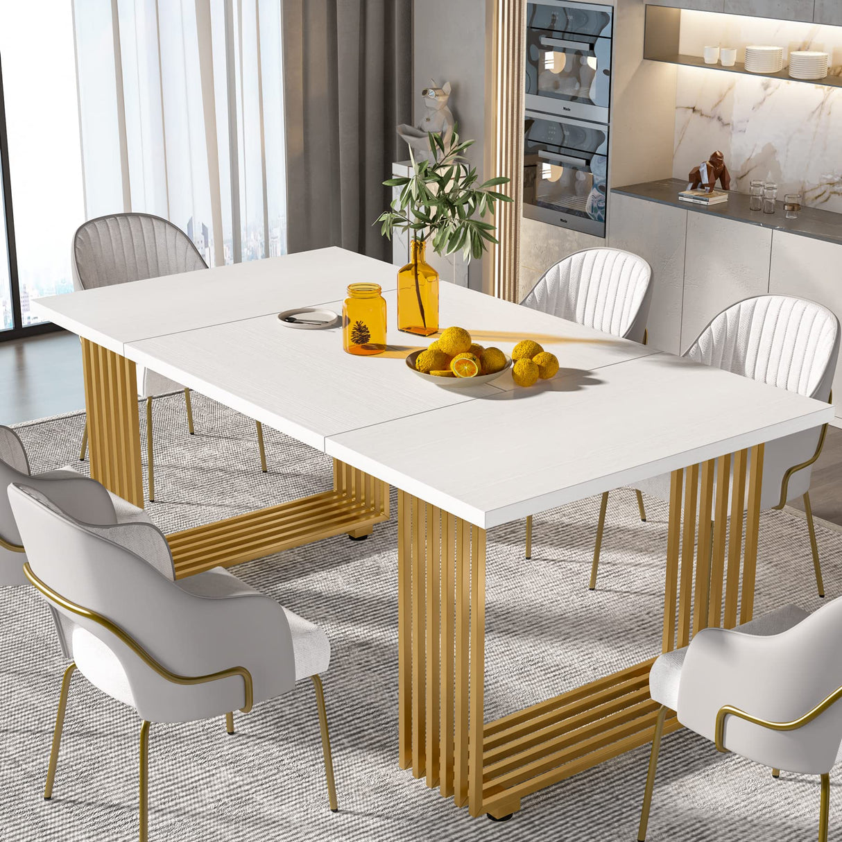 Tribesigns Modern Dining Table for 6-8 People, 70.8-in White Dining Room Table, Wooden Kitchen Table, Rectangular Dinner Table for Dining Room Family Gathering Tribesigns
