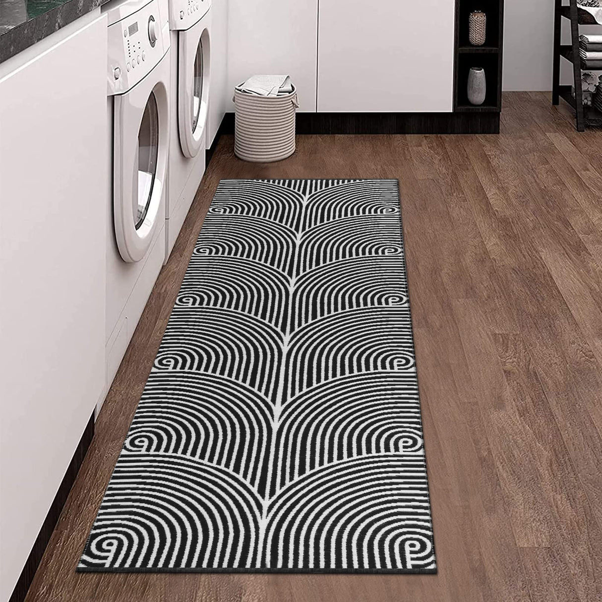 Tiffasea Woven Runner Rug 2'x6', Machine Washable Indoor Outdoor Rugs Cotton Woven Area Rug Hallway Runner Rug Entryway Rug for Living Room/Laundry/Bathroom/Bedroom(Black and White) Tiffasea