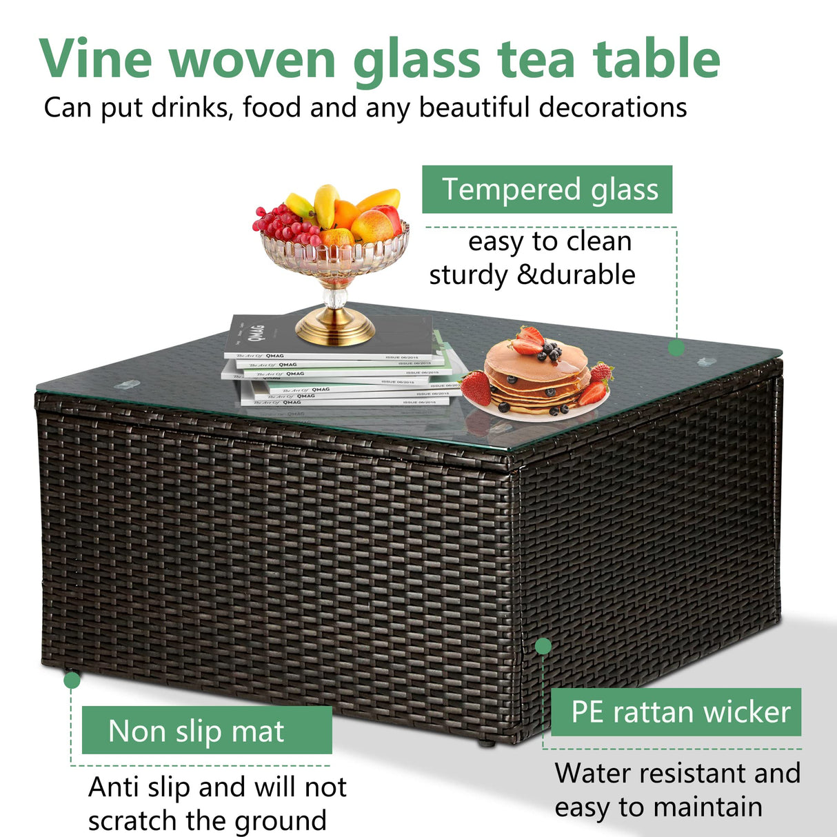 5 Pieces Patio Furniture Outdoor Wicker Sectional Patio Rattan Chair Conversation Backyard Lawn Porch Poolside Balcony Garden Sofa Set with Glass Coffee Table, Brown PayLessHere