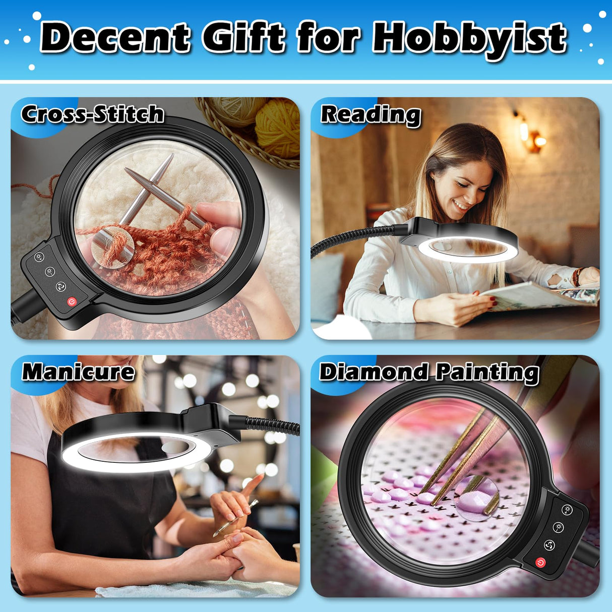 30X 10X Large Floor Magnifying Glass with Light and Stand,72 LED Flexible Gooseneck Floor Magnifying Lamp,2 in 1 Lighted Magnifiers for Close Work, Sewing,Crafts,Hobbies(Black) HQGZQL