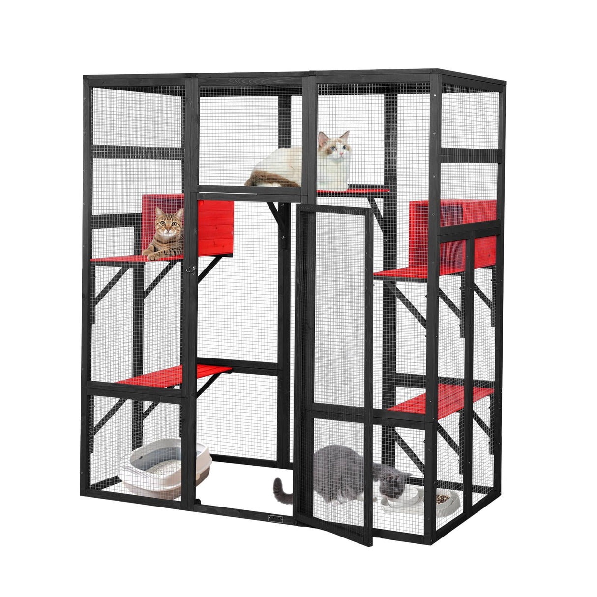 ISDAY Extra Large Wooden Catio - Outdoor Cat Enclosure with 7 Platforms & 2 Resting Boxes (Black) Generic