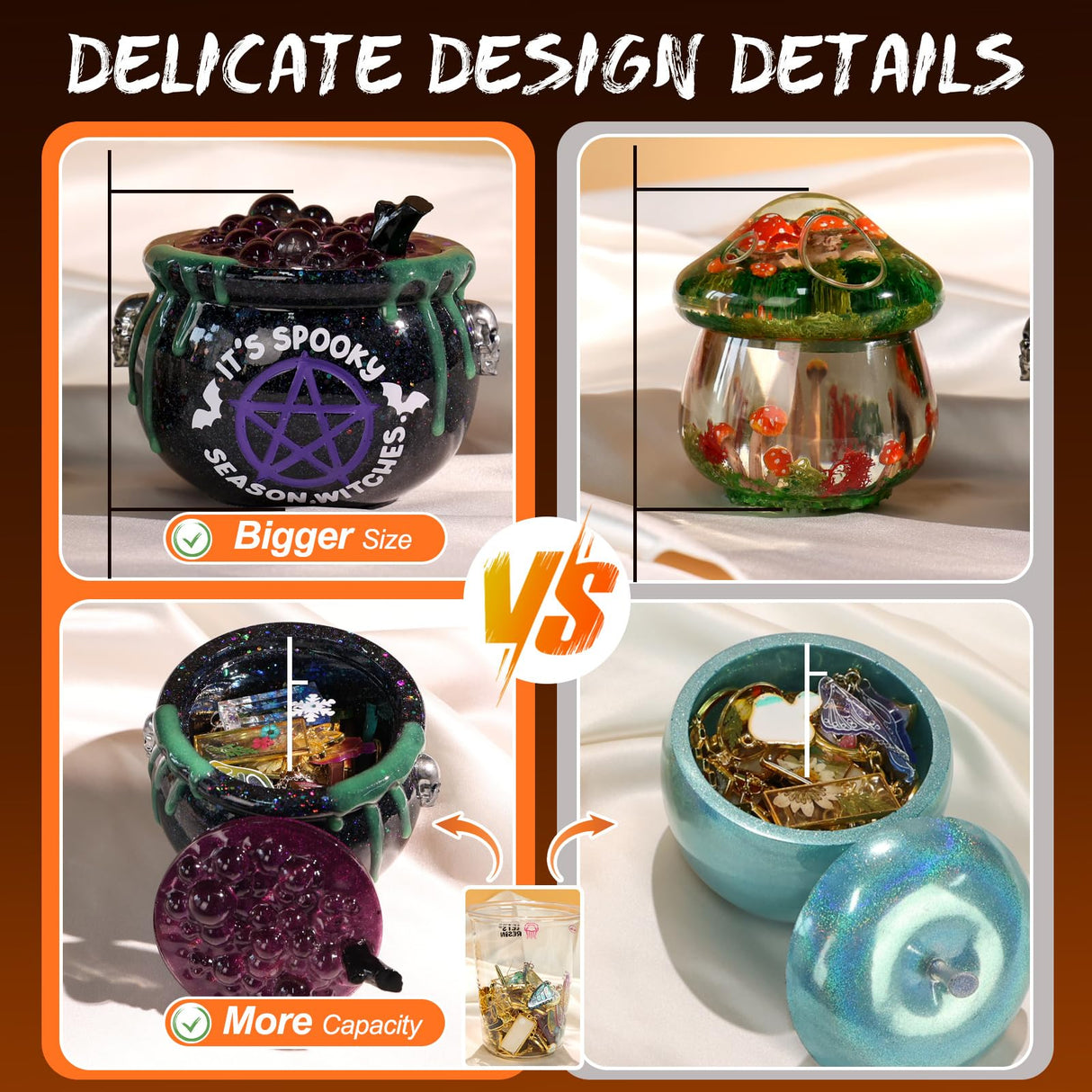 LET’S Resin Witch Cauldron Resin Mold, Halloween Resin Molds, 3D Jar Resin Molds Silicone 4.7'' Width, Large Jar Molds for Epoxy Resin Casting Craft, Storage Box,Candy Container,Candle Holder LET'S RESIN