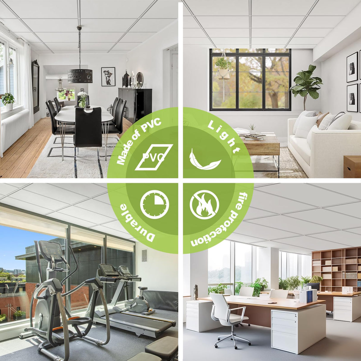 Noooza 2ft x 4ft Drop Ceiling Tiles,Smooth White PVC Ceiling Panel 24 x 48in. Waterproof, Washable and Fire-Rated - Reusable - High-Grade PVC to Prevent Breakage-Package of 10 Tiles Noooza