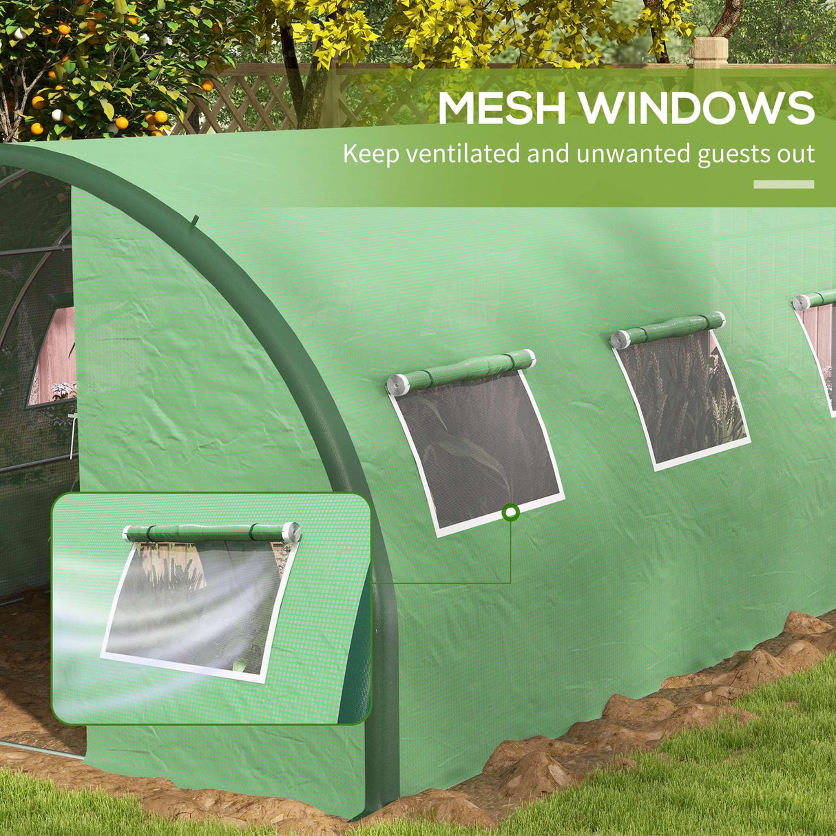 Outsunny 20' x 10' x 6.6' Walk-in Tunnel Greenhouse with Upgraded Structure, Outdoor Green House with 2 Hinged Doors, 8 Mesh Windows, Gardening Plant Warm House Tent, Green Outsunny