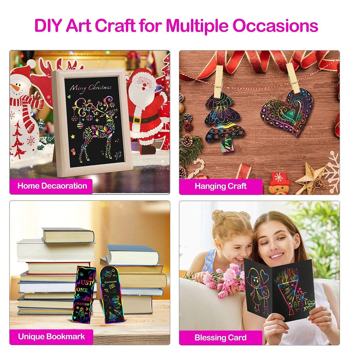 ZMLM Scratch Rainbow Art Paper Set - 50Pcs Magic Scratch Off Art Craft Supplies Kits for Kids Girls Boys Black Scratch Notes Sheet Doodle Pad for Fun DIY Toy Party Favors Christmas Birthday Gift ZMLM