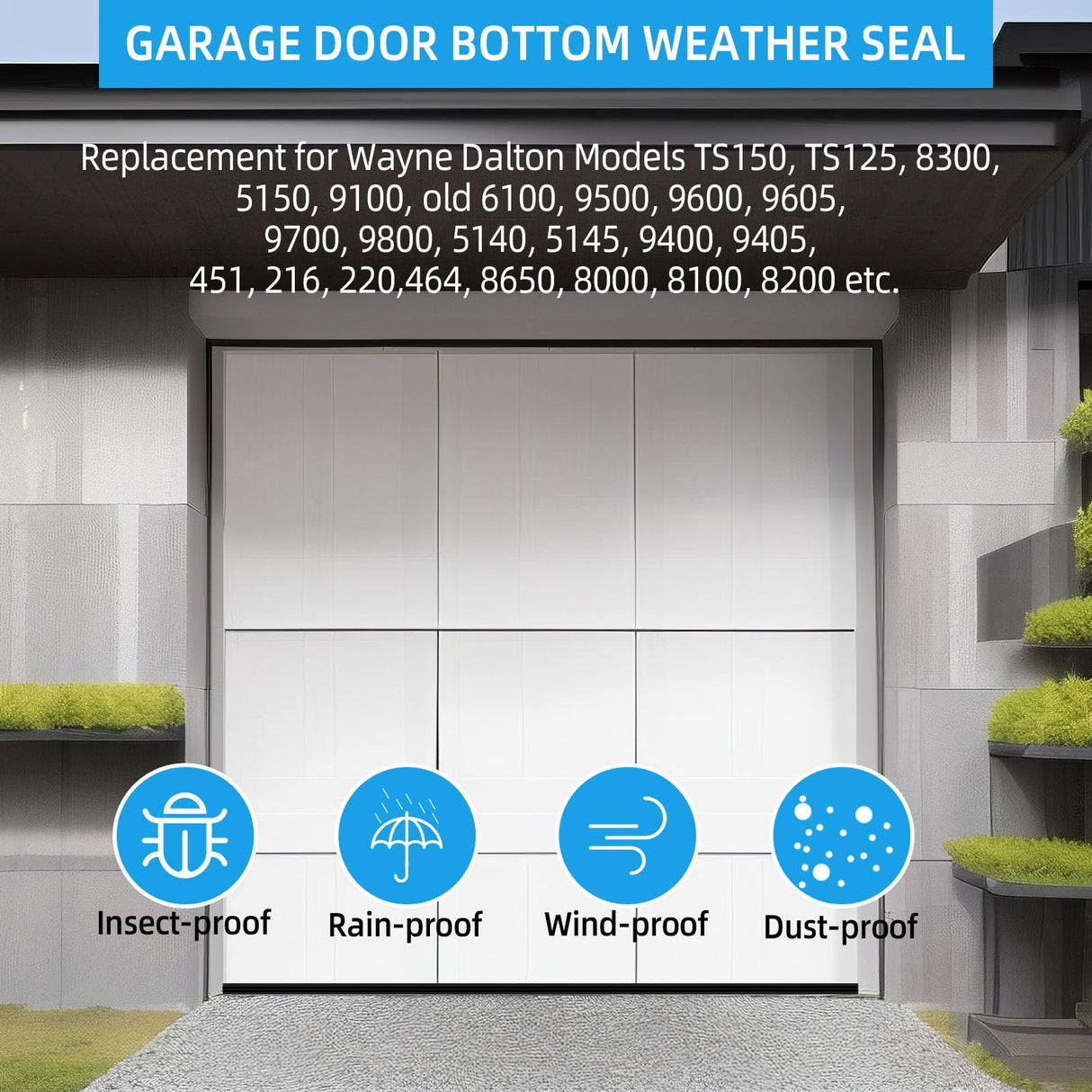 Pluden Garage Door Seal Replacement Wayne Dalton Garage Door 154448, 20 Feet Garage Door Bottom Weather Seal for Weather Stripping Fit 20 feet Wide Doors Pluden