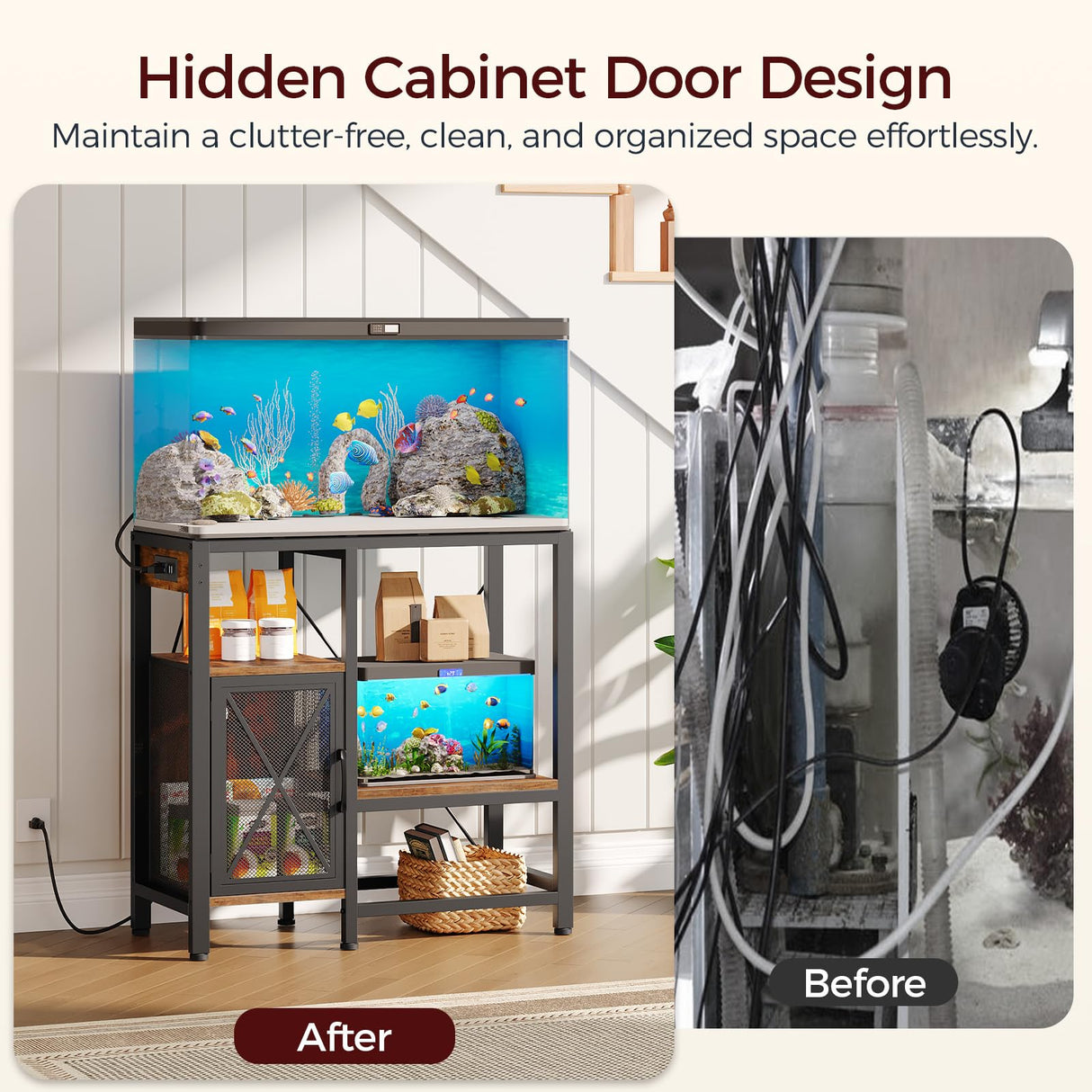 MAHANCRIS 20-37 Gallon Fish Tank Stand, Aquarium Stand with Power Outlet and Storage Cabinet, Heavy Duty Tank Stand Suitable for Turtle Tank, Reptile Terrarium, for Home Office, Rustic Brown FTHR40E01 MAHANCRIS