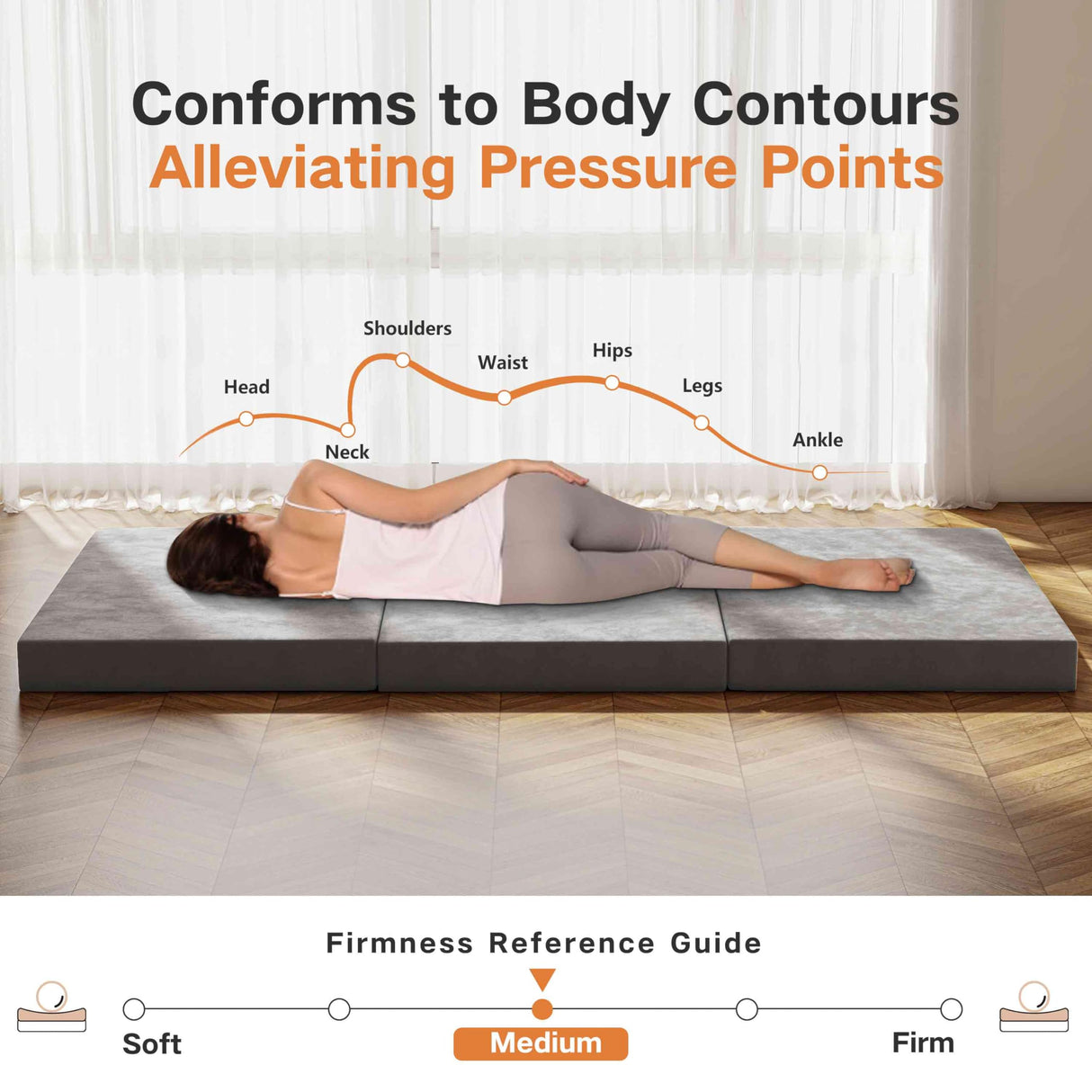 Swbvs Tri-Fold Memory Foam Mattress, 4 inch Single Folding Mattress with Washable Covers, Reversible Design, Foldable Mattress Topper for Travel&Guests 75" x 25" x 4" Swbvs