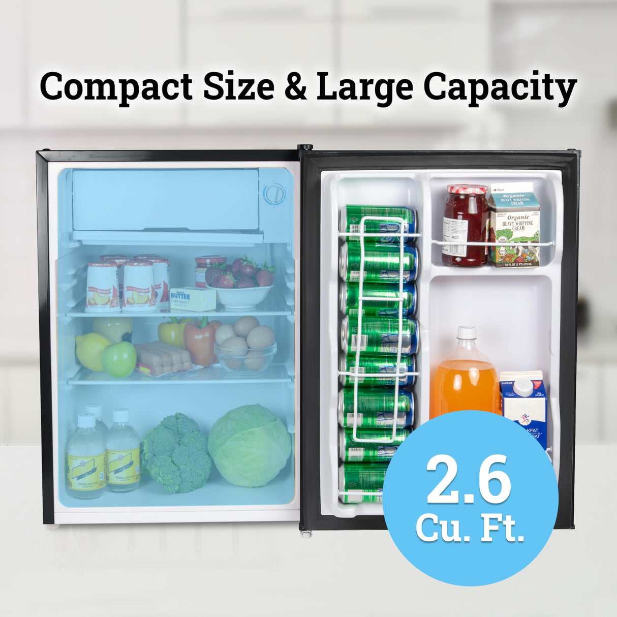 Igloo 2.6 Cu.Ft. Compact Refrigerator with Freezer, 2 Shelfs, Perfect for Homes, Offices, Dorms, Platinum Igloo