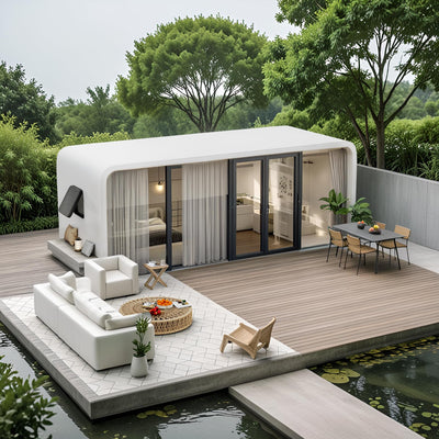 Walkmax Luxury modern prefab cabin - 19ft mobile capsule with bedroom, kitchen and bathroom, storm resistant prefab cabin -15 typhoon and 10 earthquake proof mobile cabin for travel and outdoor living