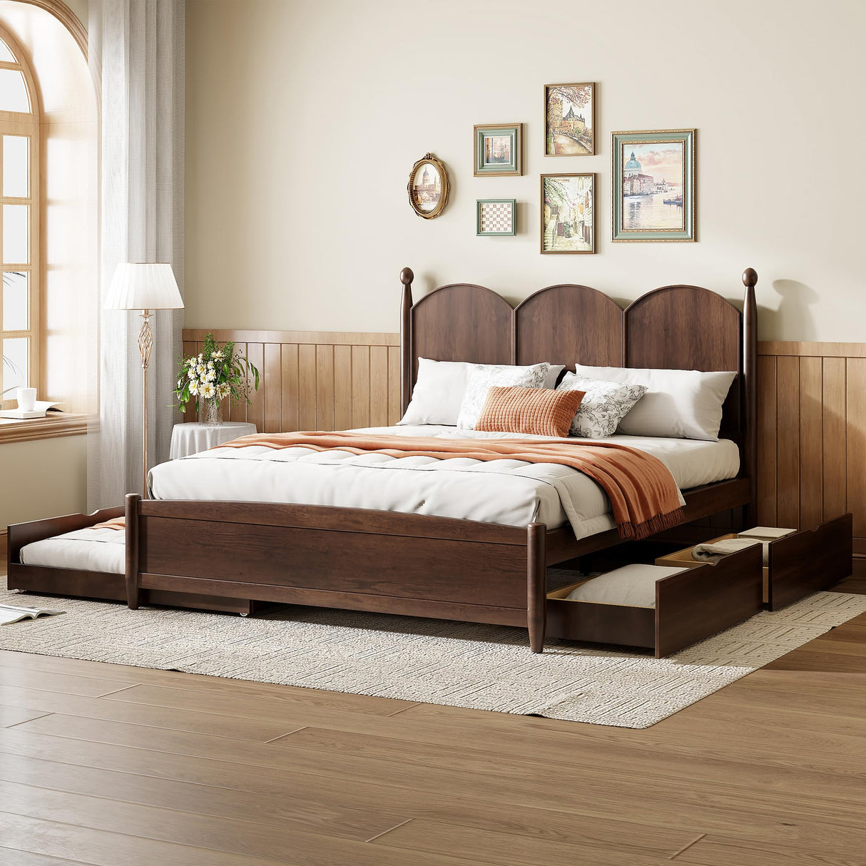 Harper & Bright Designs Queen Storage Bed with Twin XL Trundle, Wood Queen Size Platform Bed with 2 Storage Drawers, 750 LBS Capacity, No Box Spring Needed, Walnut Harper & Bright Designs
