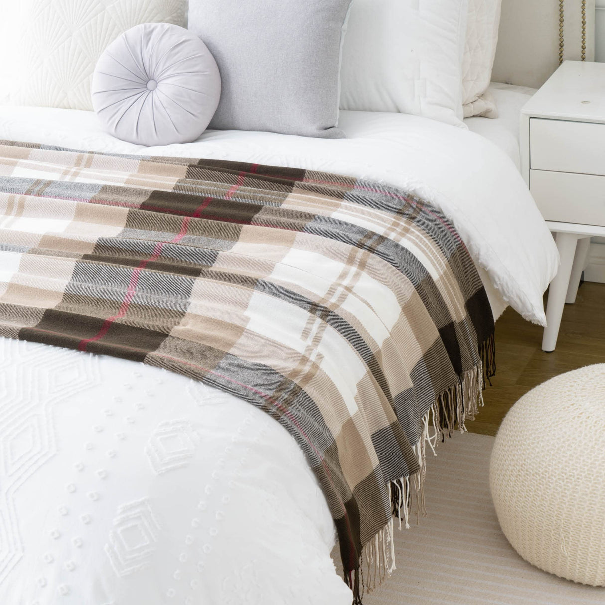 BATTILO HOME Brown Plaid Throw Blanket for Couch - Fall Plaid Blanket Buffalo Plaid Blankets - Lightweight Farmhouse Outdoor Throw Blankets for Bed, Sofa (50"x60", Coffee) BATTILO HOME