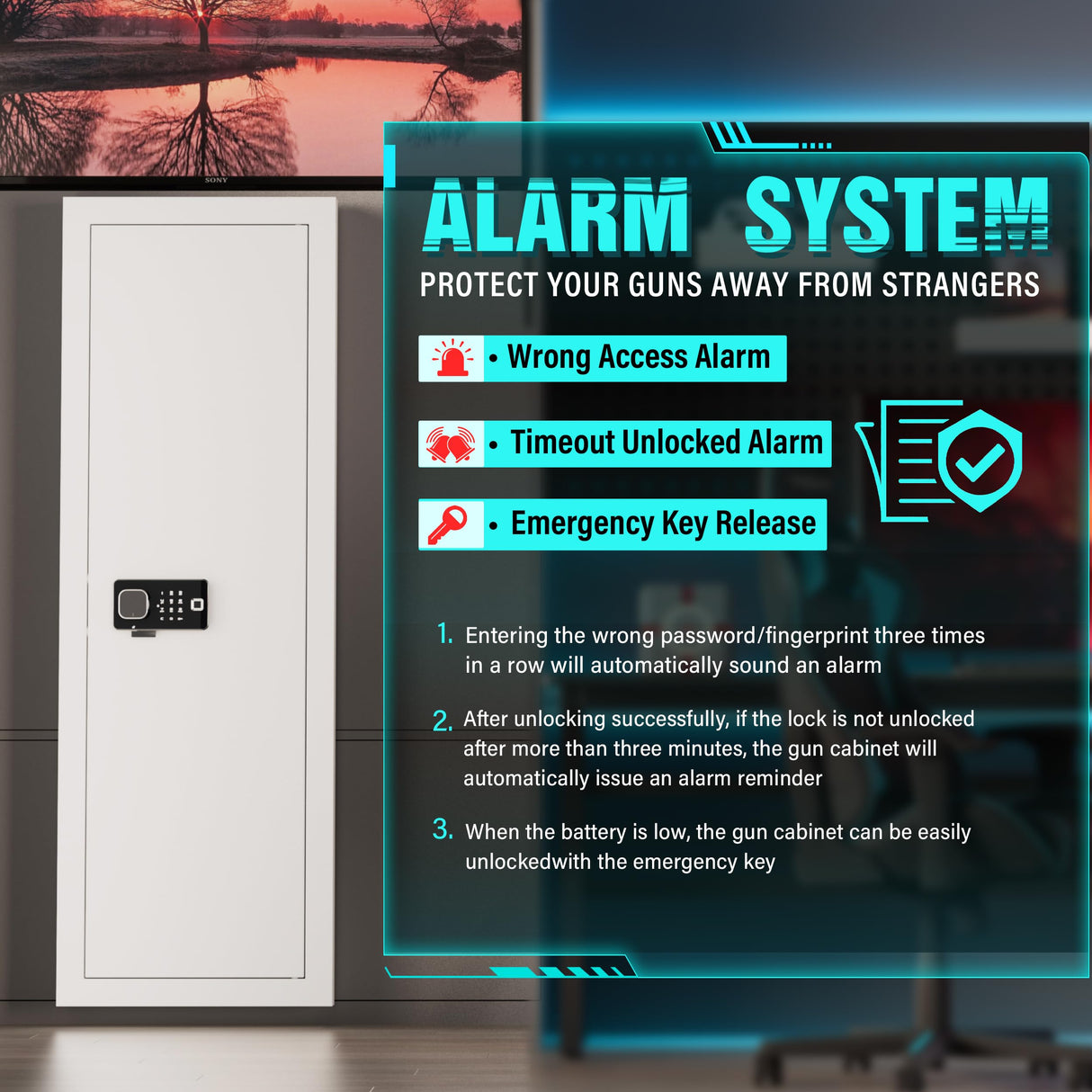 Superday 4-6 Wall Guns Safes with Electronic Fingerprint lock, Quick Access Locking Gun Cabinets for Rifles and Shotguns, White Unassembled Gun Safe for Rifles and Pistols with 3 Removable Shelves Superday