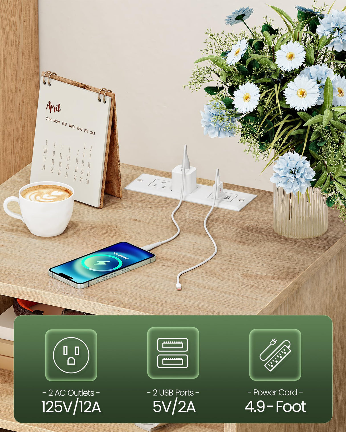 CHOEZON Rattan Nightstand, Boho Side Table, Bedside Table with Charging Station and 2 Drawers, Engineered Wood End Table, for Bedroom, Study, Natural MBZ07UNL CHOEZON