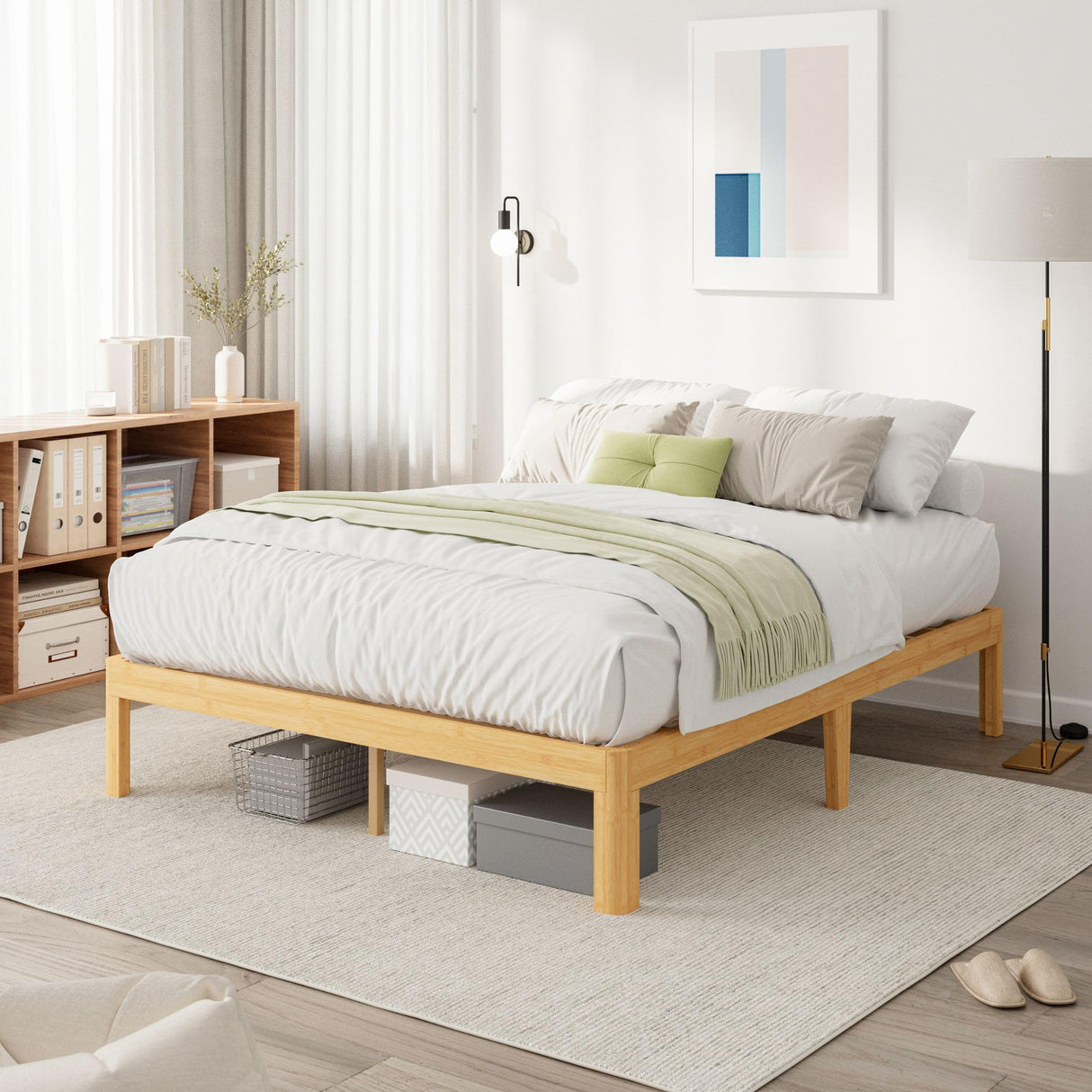 Viisari Bamboo Wood Bed Frame Full with Steel Slats, 12 Inch Platform Full Size Bed Frame No Box Spring Needed, Solid Foundation, Easy Assembly, Ample Under-Bed Storage, Noise-Free Viisari