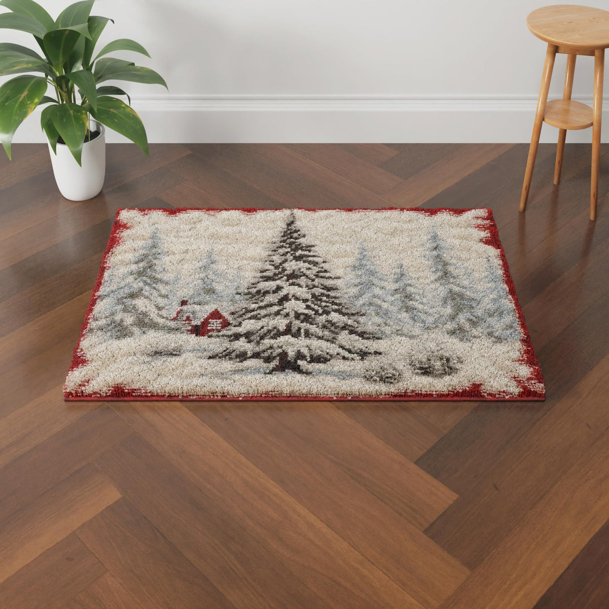 White Snow Christmas Pine Tree Latch Hook Rectangle Rug Kits for Adults Needle Crochet Yarn Kits Embroidery Carpet Hook and Latch Kit Floor Mat Tapestry Christmas Home Decoration 40x60cm(10) Generic