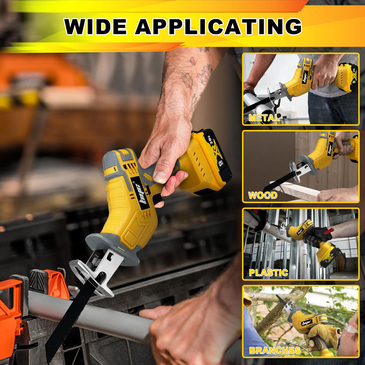 Cordless Reciprocating Saw Compatible with Dewalt 20V MAX Battery, Mini Recipro Saw Cordless with 4 Blades, 3500 SPM Variable Speed, One-Handed Operation, Tool-free Blade Change, No Battery Included RAYLEEY