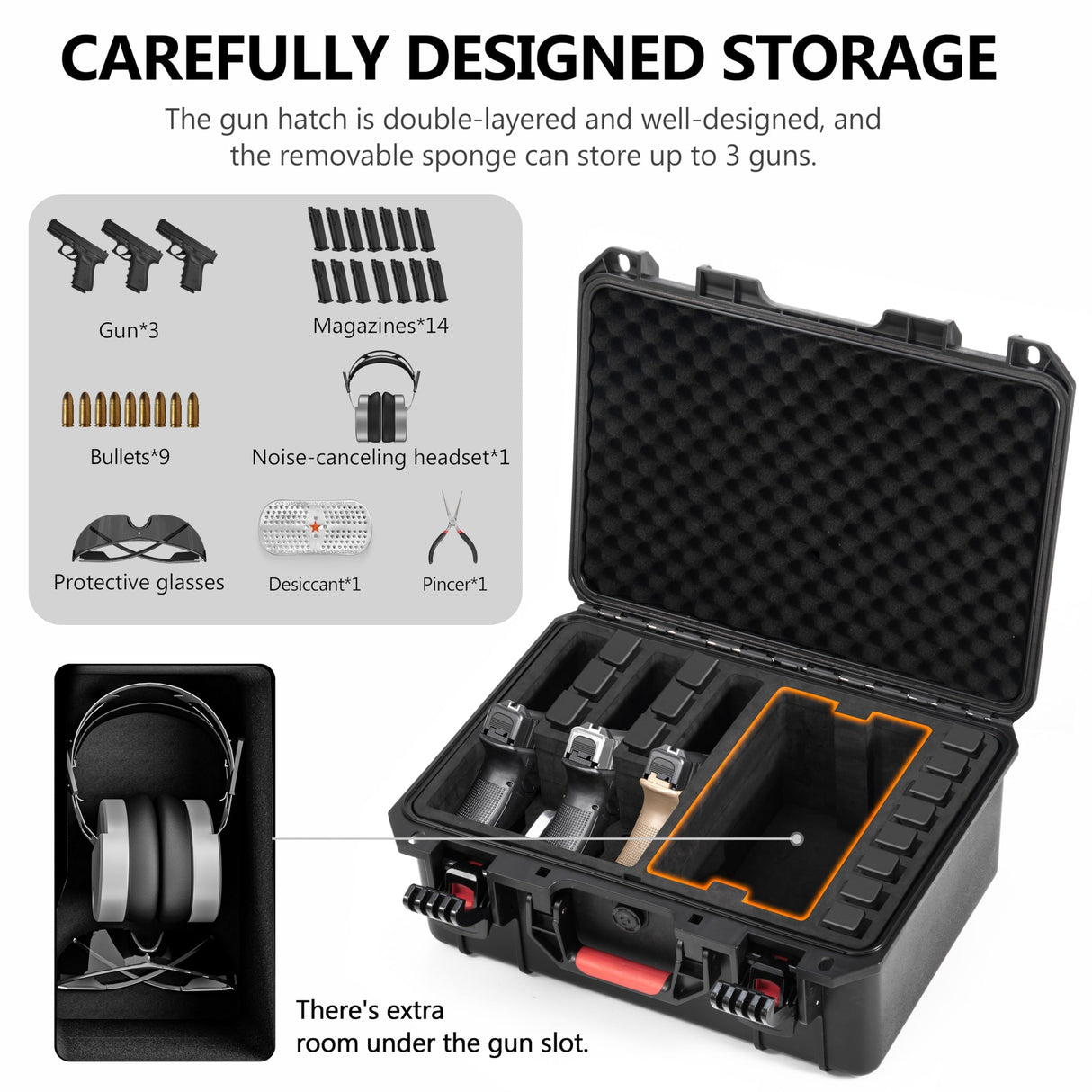 Kinghardcase Gun Cases for Handguns, 5 Pistol Case & 21 Magazine Pre-Cut Multiple Pistols Shockproof Waterproof Hard Pistol Cases with Desiccant TSA Approved Firearm Travel Case Kinghardcase