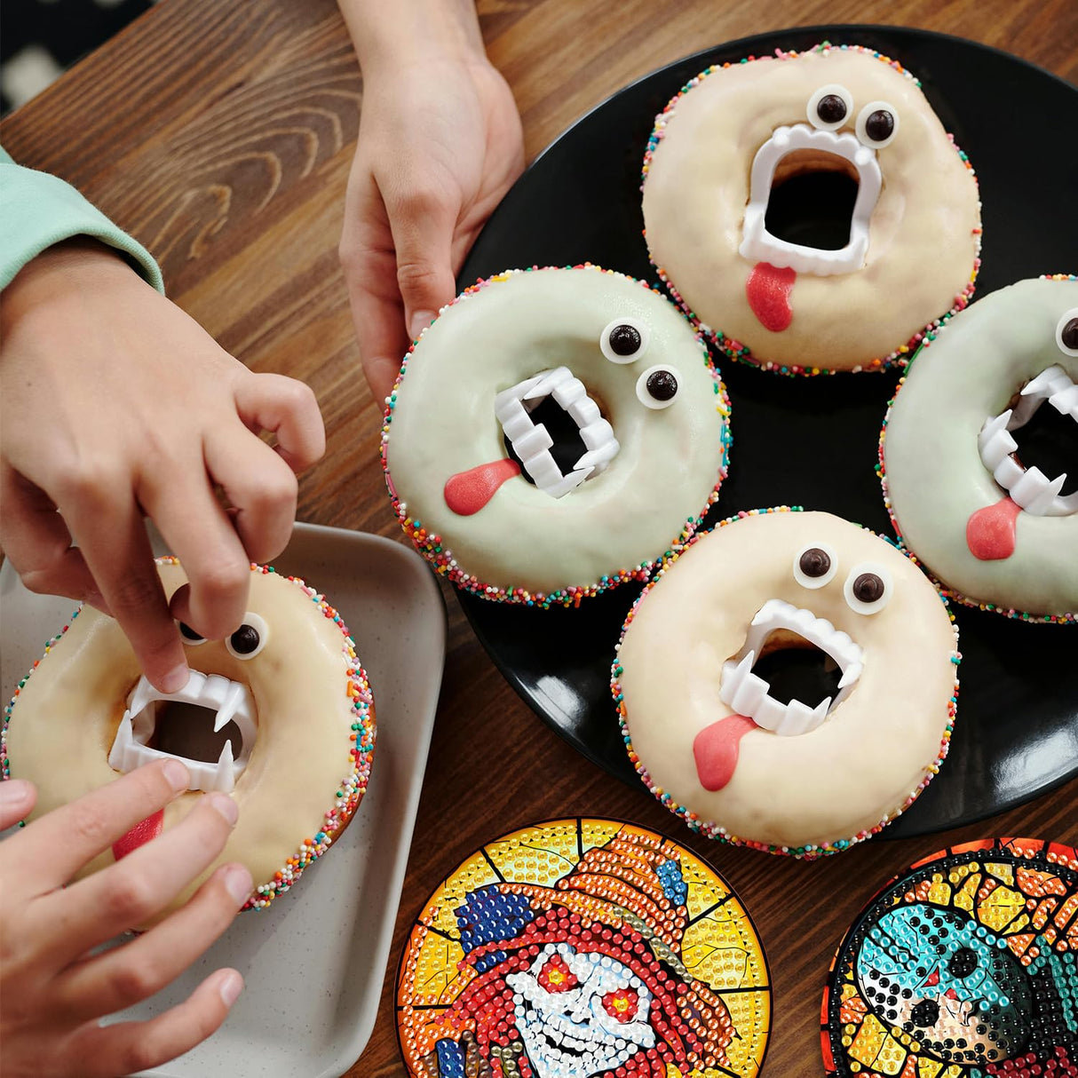 MBNTJHT 8 Pcs Halloween Diamond Art Coasters Kits with Cork Base, Horror Movie Diamond Painting Coasters with Holder, DIY Drink Coaster Art Crafts Supplies for Home Decor 4X4 Inch. MBNTJHT