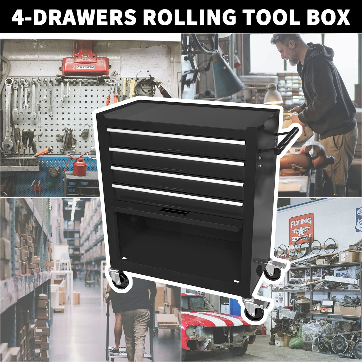 4-Drawer Tool Cart on Wheels, Rolling Tool Box,Heavy Duty Utility Industrial Service Cart Storage Organizer with Locking System, for Mechanic, Warehouse, Garage, Workshop Larmliss