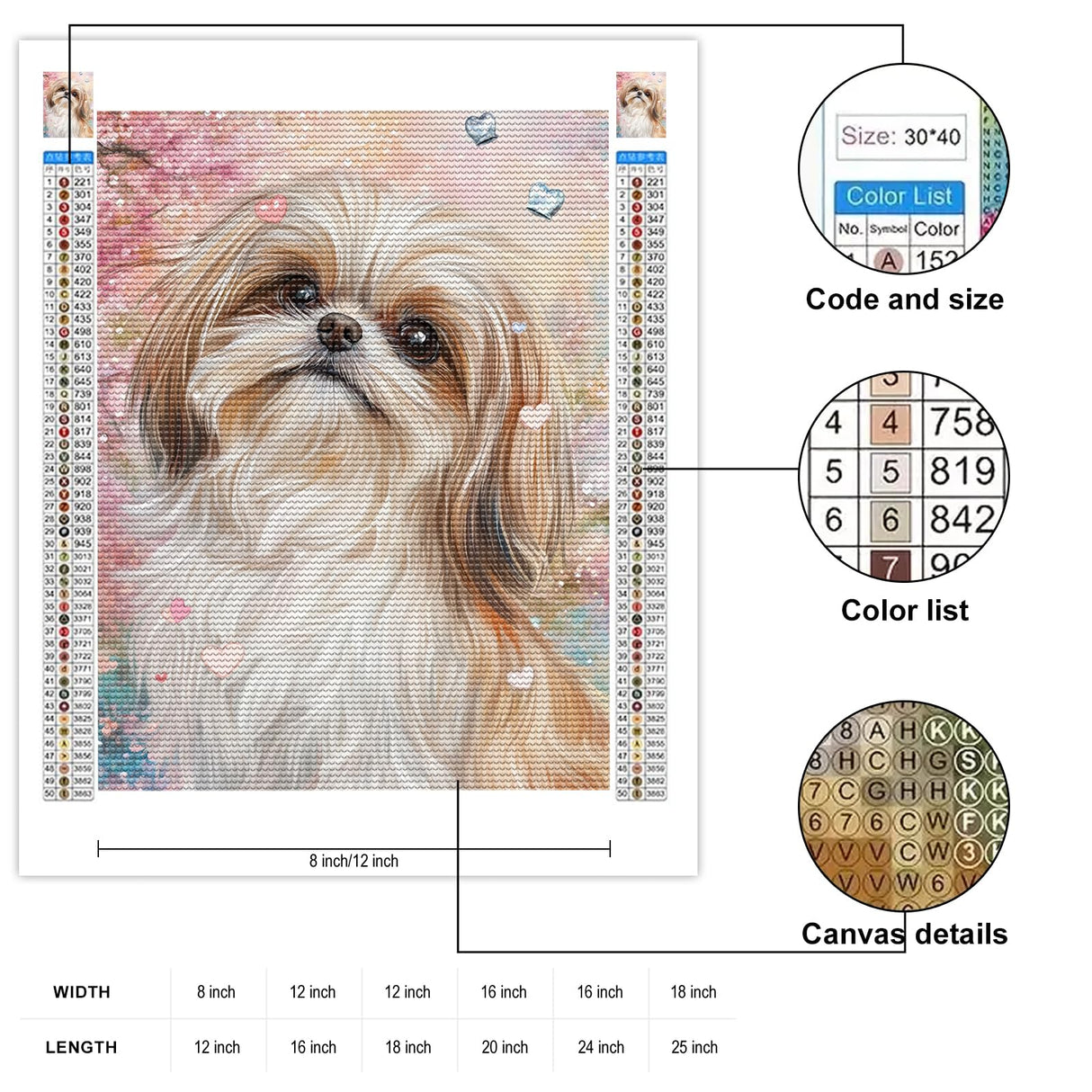 5D DIY Shih Tzu Dog Diamond Painting Kit for Adults - Cherry Blossoms Diamond Art Kit Full Drill Round Diamonds Home Decor Bedroom Wall Art Gift for Adults Beginners Enthusiasts 8x12 INCH KLLT