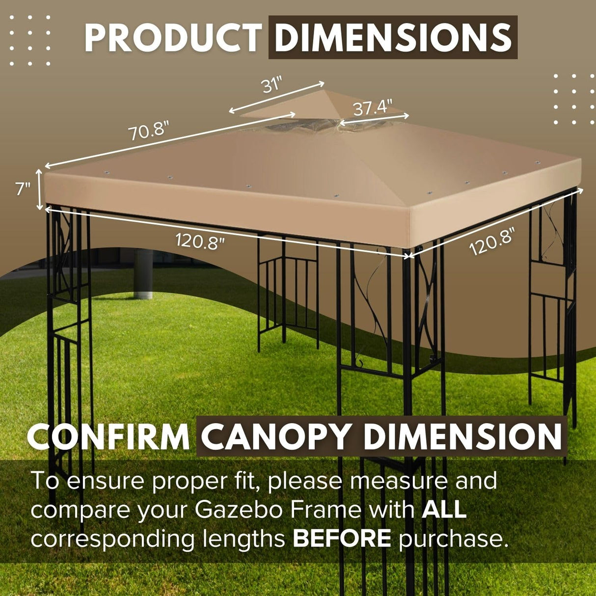 Flexzion 10'x10' Gazebo Replacement Canopy Top Cover (Beige) - Dual Tier with Plain Edge Polyester UV30 Water Resistant for Outdoor Garden Patio Pavilion Sun Shade Flexzion