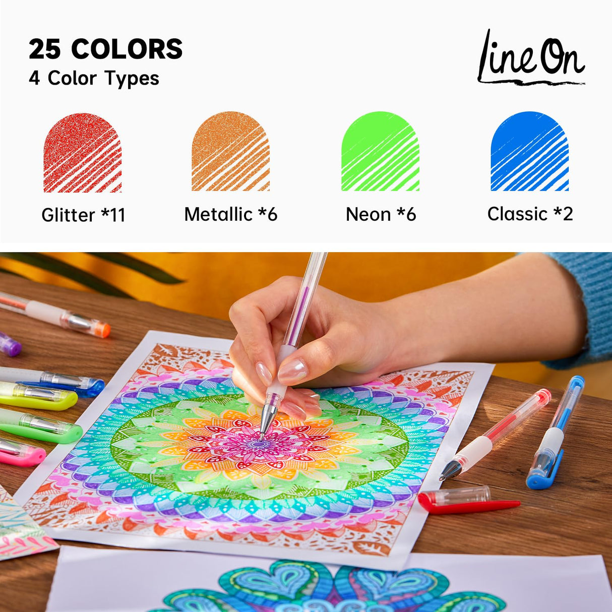 Gel Pens, 50 Pack Gel Pen Set 25 Colored Gel Pen with 25 Refills for Adults Coloring Books Drawing Doodling Crafts Scrapbooking Bullet Journaling Lineon