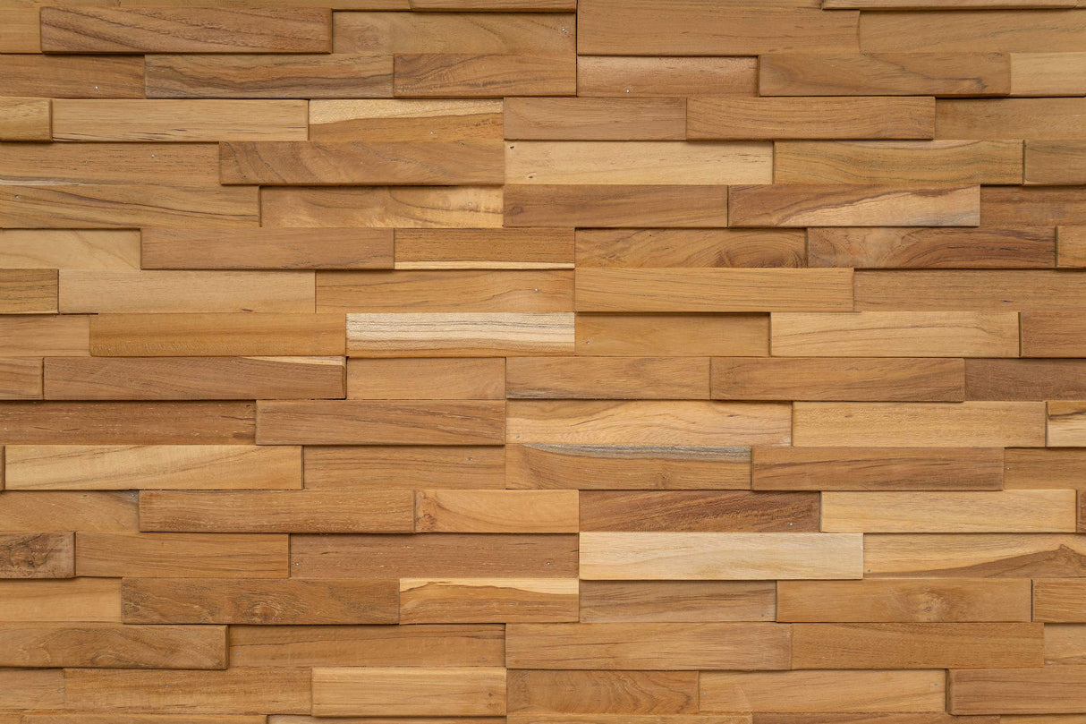 WoodyWalls 3D Wall Panels | Wood Planks are Made from 100% Teak | Each Wood Panel is Handmade and Unique | Premium Set of 10 3D Wall Decor Panels | DIY Wood Panels (9.5 sq.ft. per Box) Natural Teak Woody Walls