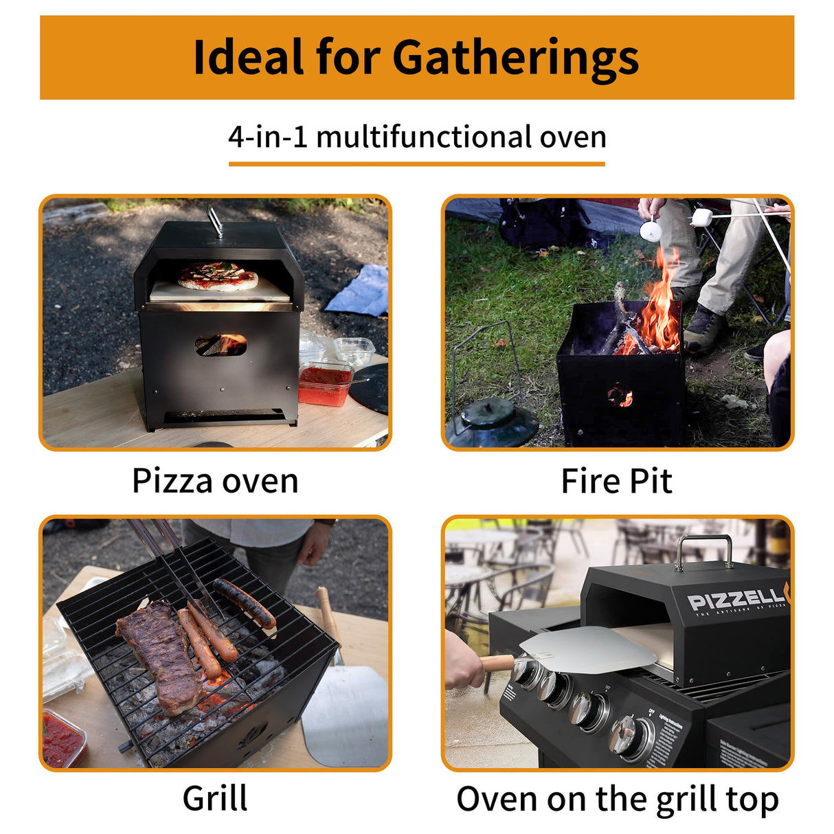 PIZZELLO Outdoor Pizza Oven 4 in 1 Wood Fired 2-Layer Detachable Outside Ovens With Pizza Stone, Pizza Peel, Cover, Cooking Grill Grate, Pizzello Gusto PIZZELLO