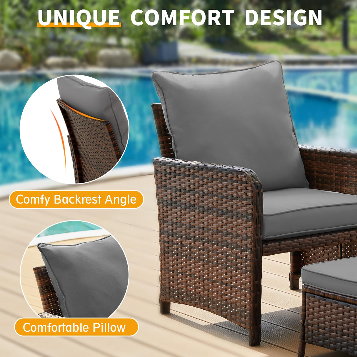UDPATIO Balcony Furniture Patio Set with Ottoman, Patio Bistro Set 5 Piece Wicker Patio Furniture Set with Footrest for Front Porch Small Space UDPATIO
