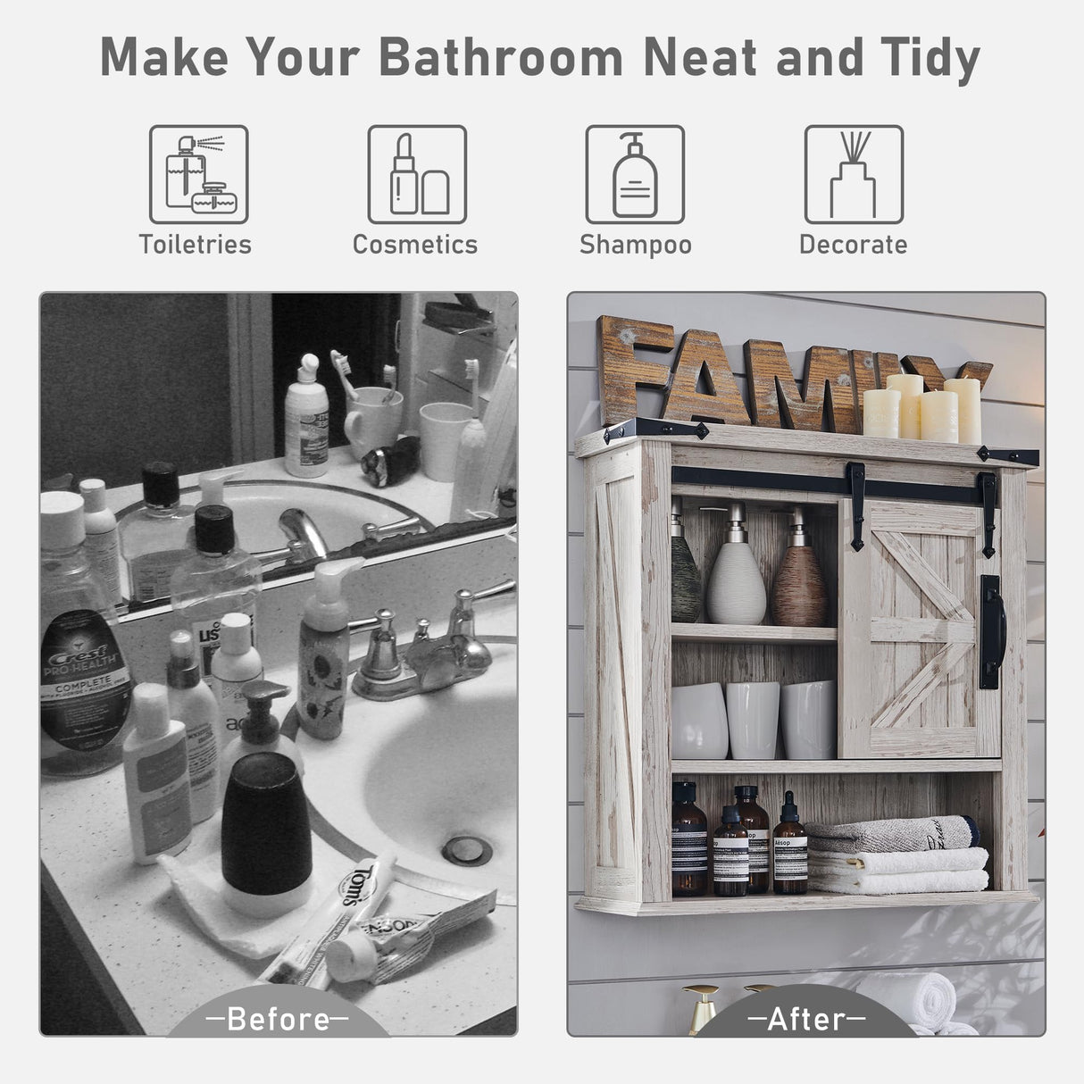 OKD Bathroom Wall Cabinet, Farmhouse Medicine Cabinet with Sliding Barn Door & Adjustable Shelves, Storage Cabinet Wall Mounted for Bathroom, Kitchen, Antique Brush White OKD