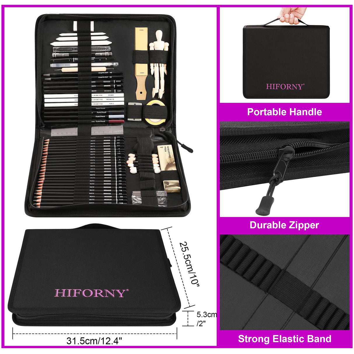 HIFORNY 70 Pcs Drawing Set Sketching Kit - Sketch Pencils Art Supplies for Adults Artists Kids with 3-Color Sketchbook,Graphite,Pastel,Charcoal Pencils,Blending Tools HIFORNY