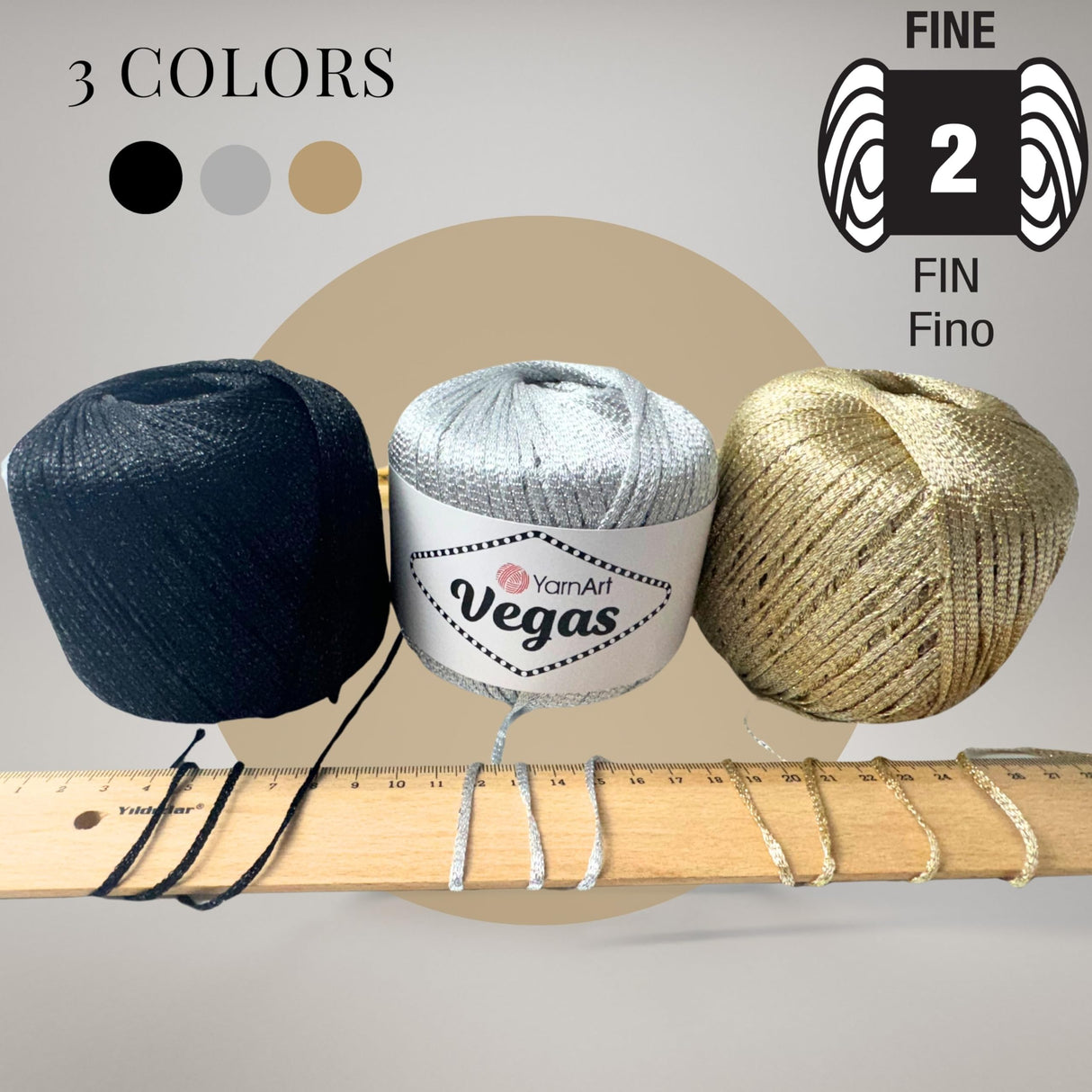 YarnArt Vegas Metallic Yarn – 60% Viscose, 40% Metallic – Sparkling Yarn for Crochet, Knitting, Summer Garments, Shawls, Dresses, Lace Projects, 50g/150m Flat Thread (42) YarnArt