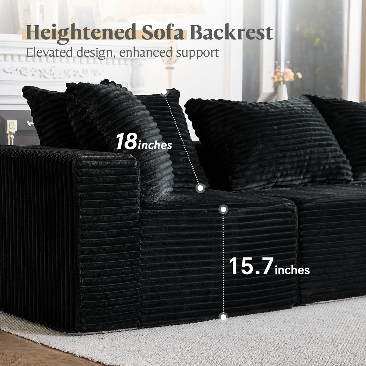 MODNEST 108" Modular Sectional Sofa Cloud Couch with Deep Seats, L Shape Foam Couch with Chaise and Movable Ottoman, Sectional Couches for Living Room, Comfy Boneless Sofa No Assembly, Black MODNEST