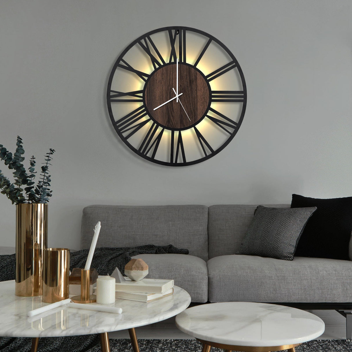 LEIKE Large Wall Clocks with Night Light Battery Operated,Silent Non Ticking,Rustic Modern Big Wood Clock for Living Room, Bedroom,Kitchen,Farmhouse,Office,Home Decor-20 Inch(Roman Numerals) LEIKE