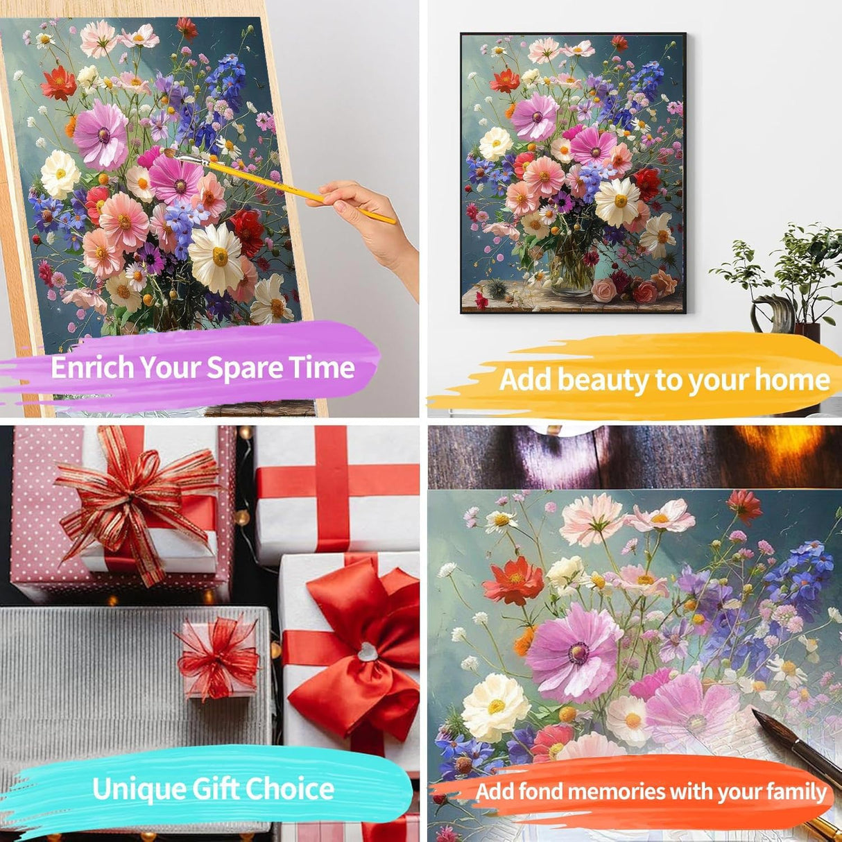 Flowers Paint by Numbers Kit for Adults,Flowers Paint by Number Kits for Beginner Acrylic On Canvas DIY Flower Oil Painting Kit Adults' Paint-by-Number Kits for Gift Home Wall Decor 16x20 Inch Ammklfh