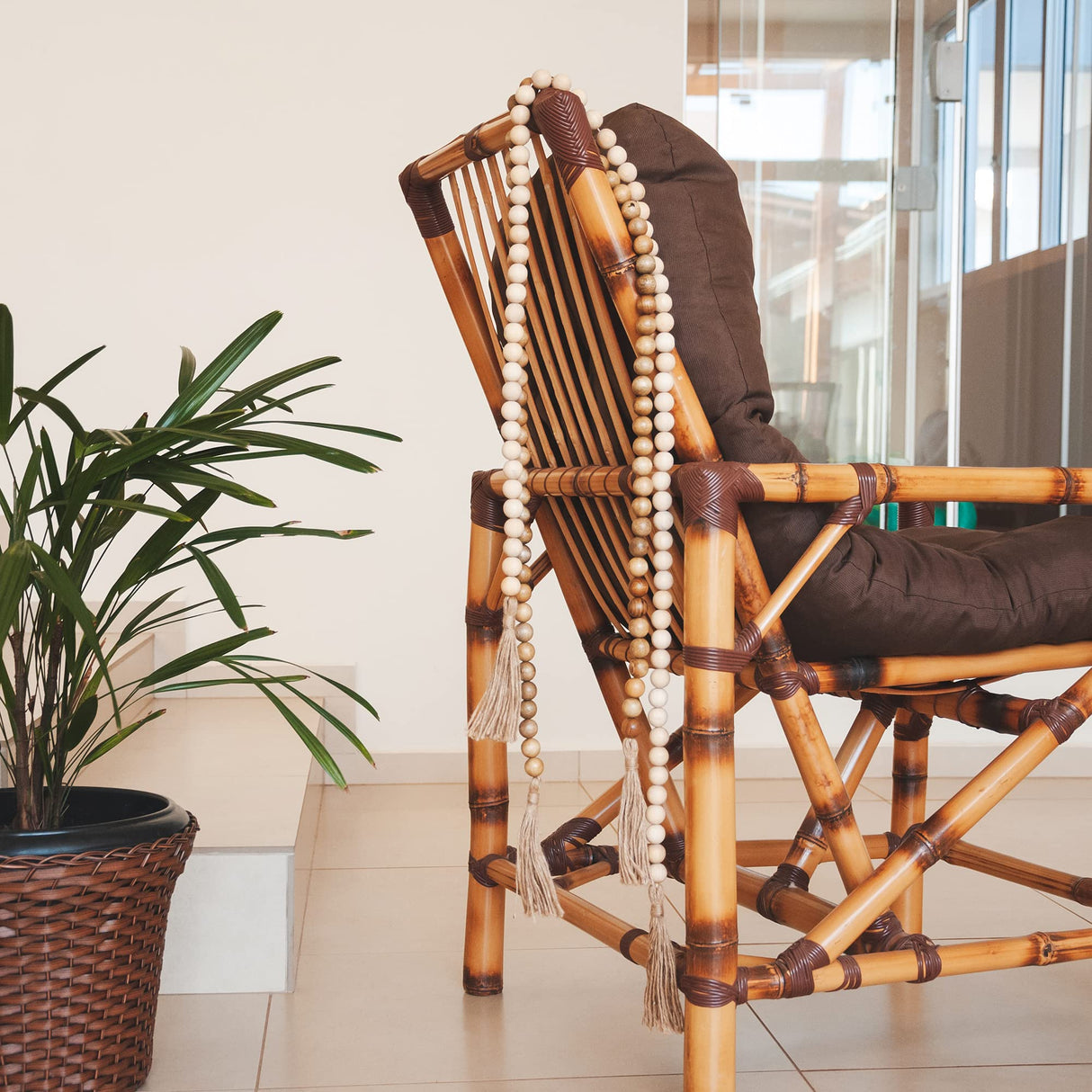 Nanalou Wood Bead Garland | Add a Touch of Boho Style to Your Farmhouse Décor with All-Natural, Handmade Wooden Bead Garland (Walnut, Large) Nanalou