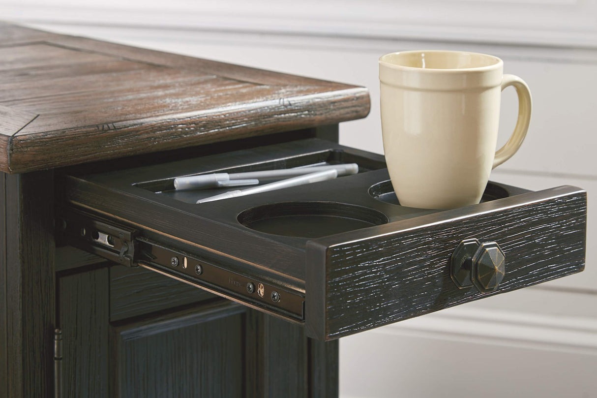 Signature Design by Ashley Tyler Creek Rustic Chair Side End Table with Pull-Out Tray & USB Ports, Brown Signature Design by Ashley
