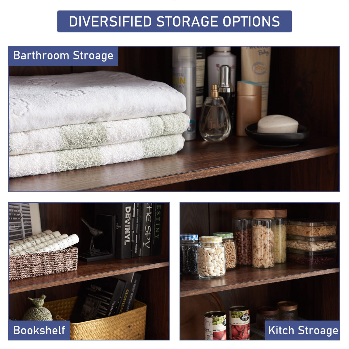 XIASLO 72" Tall Wood Storage Cabinet, Farmhouse Kitchen Pantry Cabinet with Adjustable Shelves & Drawer & Barn Doors, Versatile Storage for Kitchen, Dining Room, Bathroom, Brown XIASLO