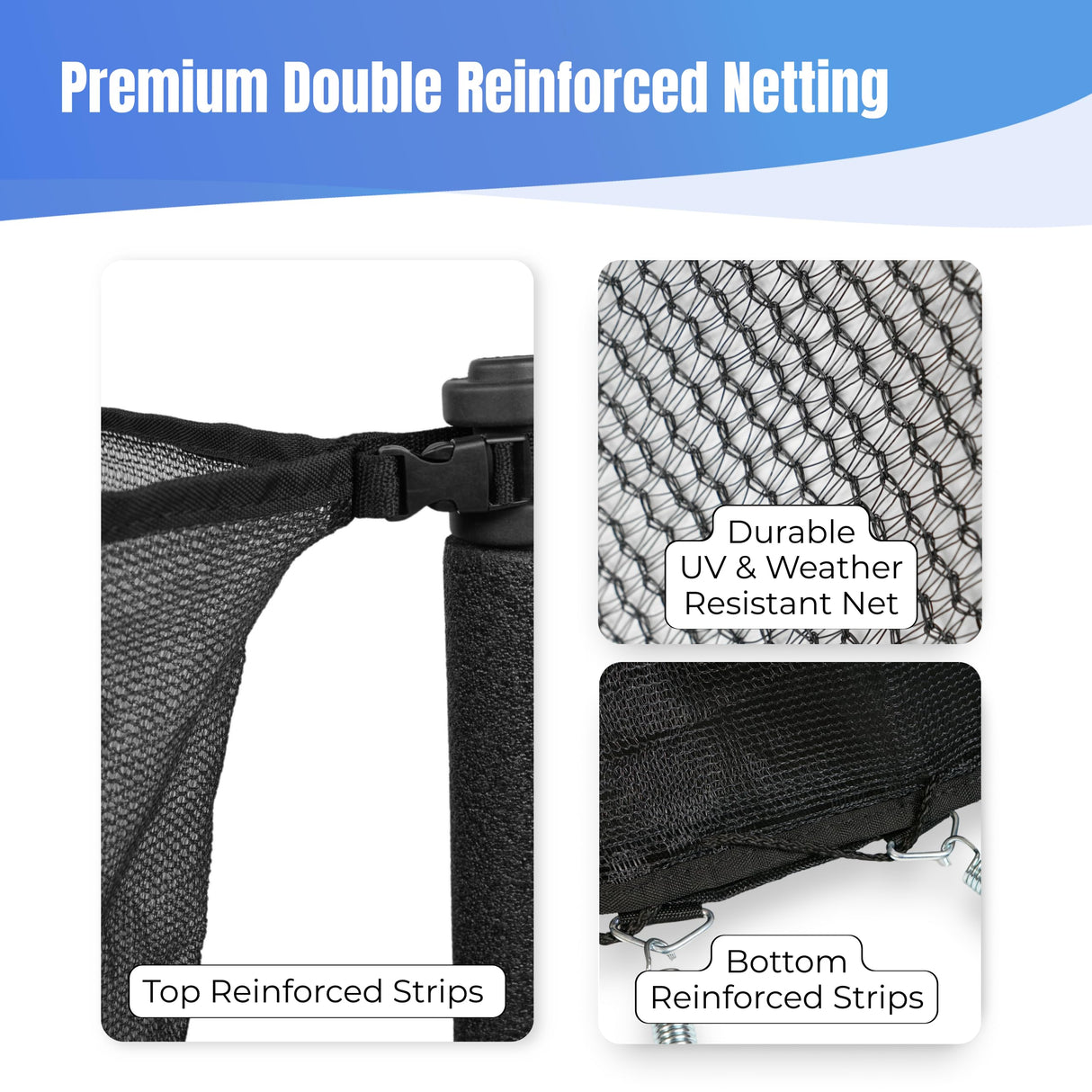 KORESPEC 14 FT Trampoline Net Replacement with 6 Pole Caps and 4 Strings, Safety Enclosure Net, Premium Breathable UV Weather Resistant Mesh, Parts Fit Outdoor Round Frame with 6 Straight Poles KORESPEC