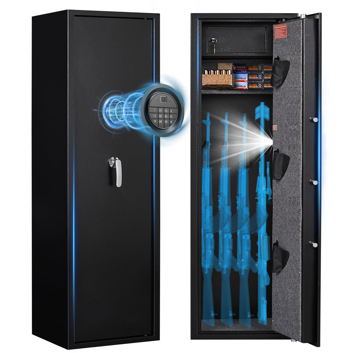 4-6 Gun Safe, Large Gun Safes for Rifle & Pistol Storage, Gun Cabinet for Rifles and Shotguns, Quick Access Rifle Safe with Removable Gun Rack, Long Gun Safe with Dual Alarm & Interior Storage Cabinet BONANO