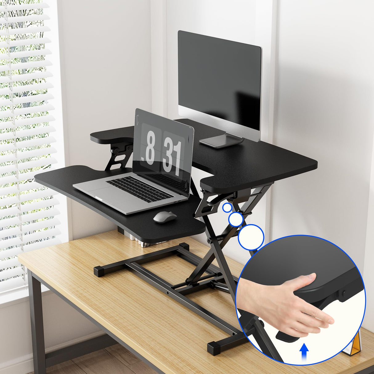 FLEXISPOT 28'' Black Height Adjustable Standing Desk Converter Sit-to-Stand Desk Riser with Wide Keyboard Tray Workstation for Home and Office FLEXISPOT